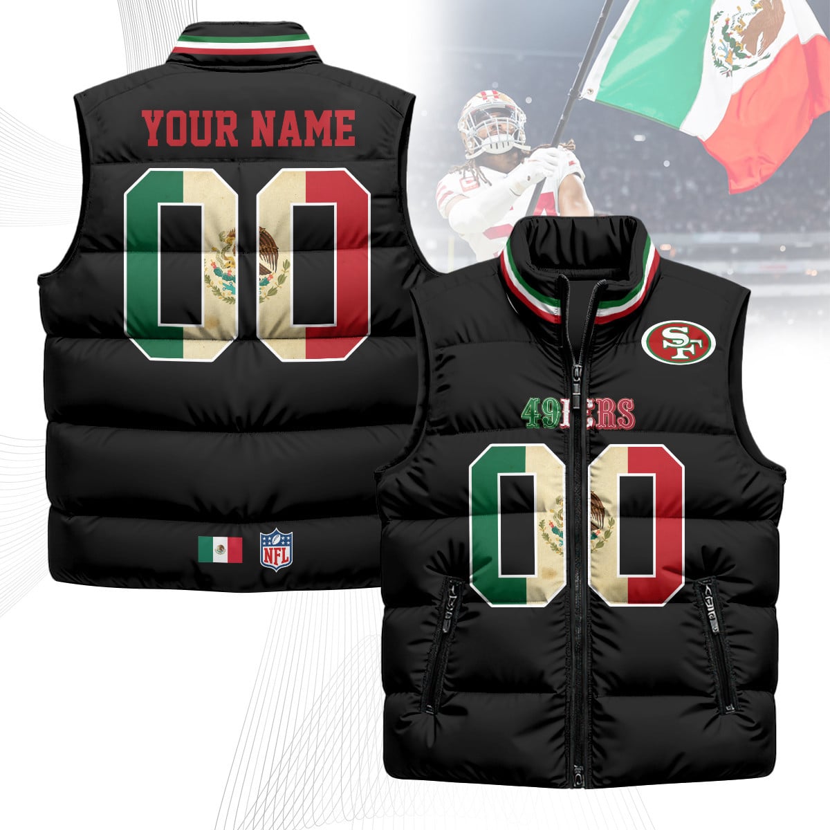 Custom San Francisco 49ers Mexico Puffer Vest