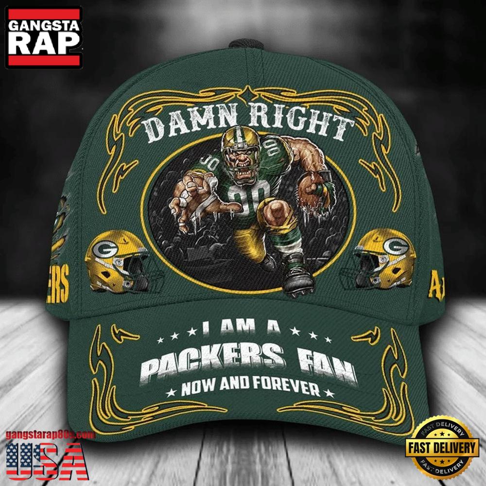 NFL Custom Name Green Bay Packers Mascot Damn Right Football Team Baseball Cap