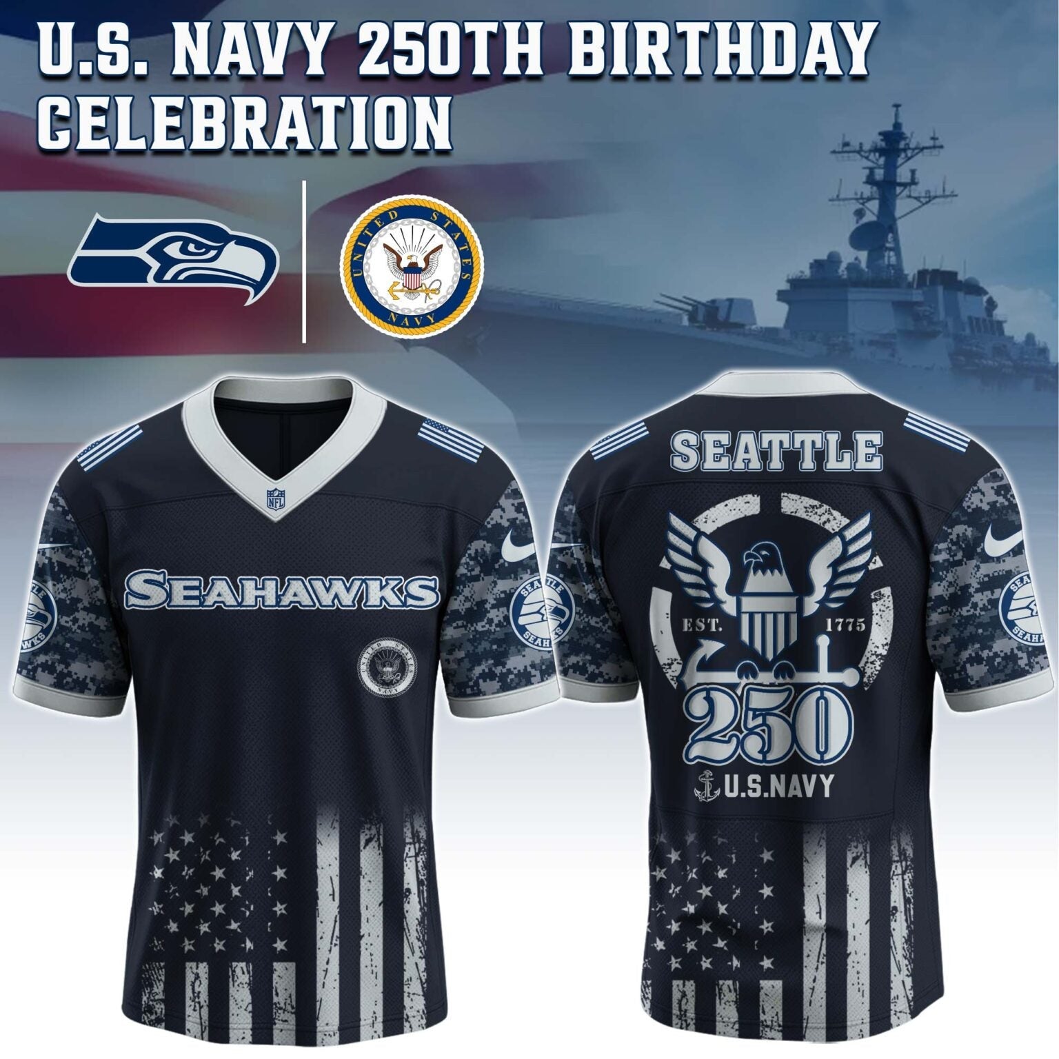Seattle Seahawks NFL x U.S. NAVY 250TH Birthday Special Edition Jersey