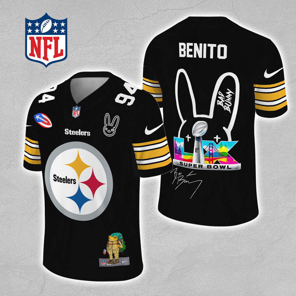 Pittsburgh Steelers x Bad Bunny 3D Football Jersey
