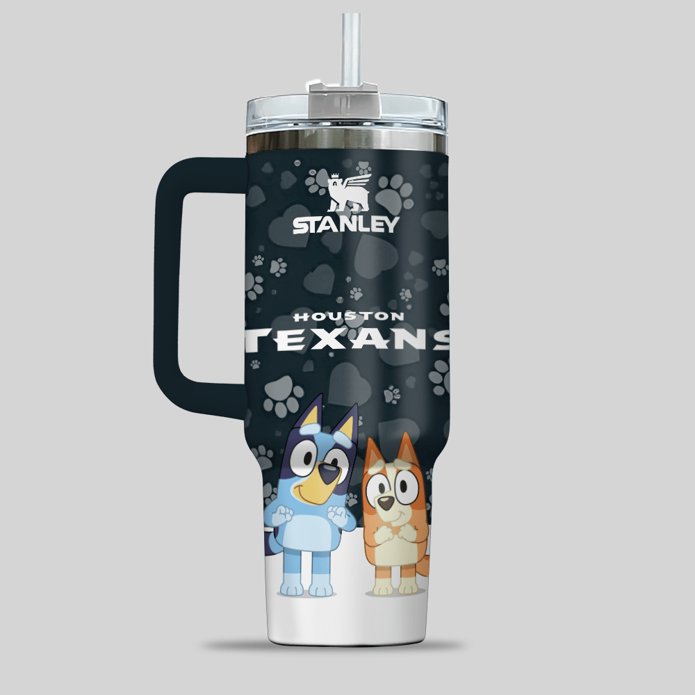 Houston Texans NFL x Bluey Custom Stanley Cup 40 oz 30 oz Tumbler With Handle